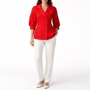 DALIA COLLECTION 100% Linen 1/2 Sleeve Red Snap Front Blazer Fully Lined Sz 10